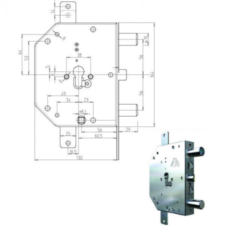 Serratura Sic.Triplice Dx Cil. 2155G-51 Cr