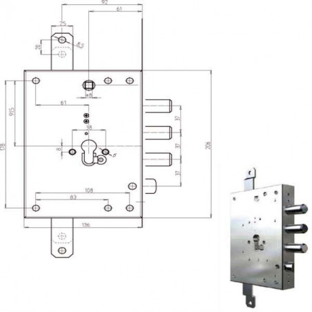 Serratura Sic.Triplice Cil. 7056G-51 Cr