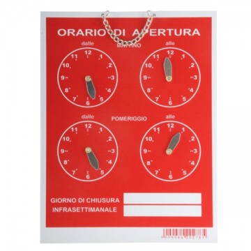 Cartello Orario 4 Orologi Tempopol Rosso cm 16X21
