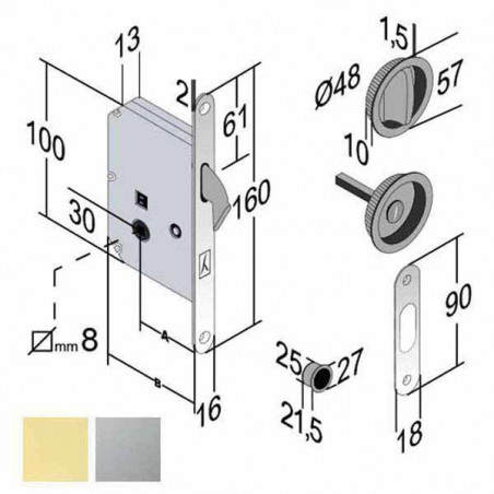 Serratura Inf.Legno Scorrevoli E50 Bagno Cs Bon Gb