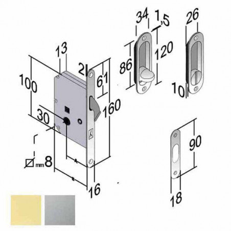 Serratura Inf.Legno Scorrevoli E50 Bagno Ol B2N Gb