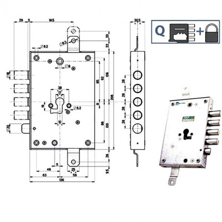 Serratura Sic.Triplice Sx Int 28 85571 Mottura