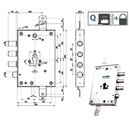 Serratura Sic.Triplice Sx Int 37 85571 Mottura