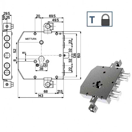Serratura Sic.Triplice 89E30 Mottura