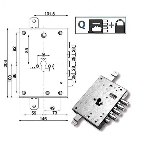 Serratura Sic.Triplice Sx 89845 Mottura