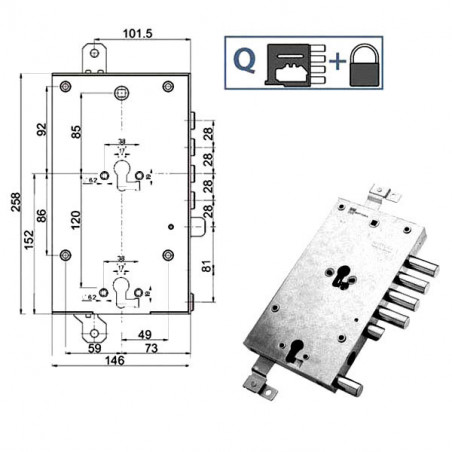 Serratura Sic.Triplice Dx 89845 Mottura