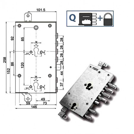 Serratura Sic.Triplice Sx 89845 Mottura