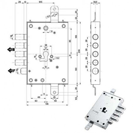 Serratura Sic.Triplice Sx 89857 Mottura