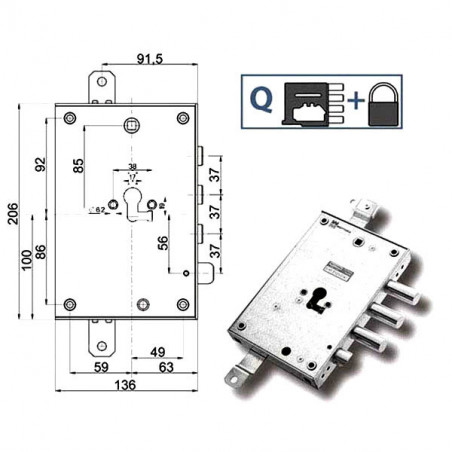 Serratura Sic.Triplice Dx 89857 Mottura