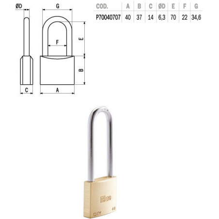 Lucchetto Ottone Mm 40 Arco Lungo City Iseo