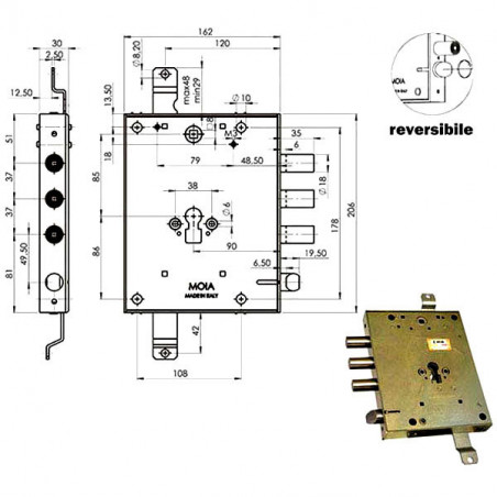 Serratura Sic.Triplice Sx Cil.E89 Rmga664/373 Moia