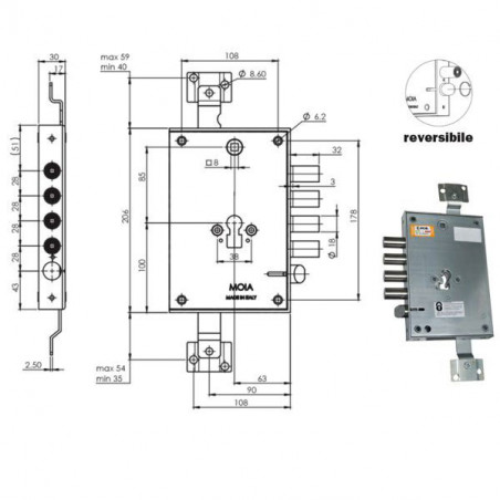 Serratura Sic.Triplice.Cil.E63 Rce664/280 Moia