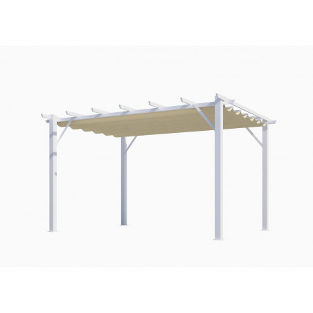 Pergola da giardino in alluminio 400x300 cm con telo scorrevole écru – tettoia autoportante moderna bianca – PER4030WE Foresta