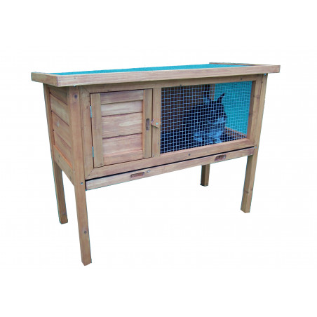 Conigliera in legno 91x45 cm – tetto bitumato, cassetto estraibile, rialzata per 2-3 conigli – CL1007 Foresta