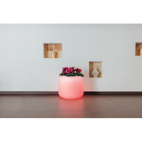 Vaso luminoso moderno di design Ø53 H55 in polimero resistente con LED rosso per interno ed esterno - Made in Italy - Monacis