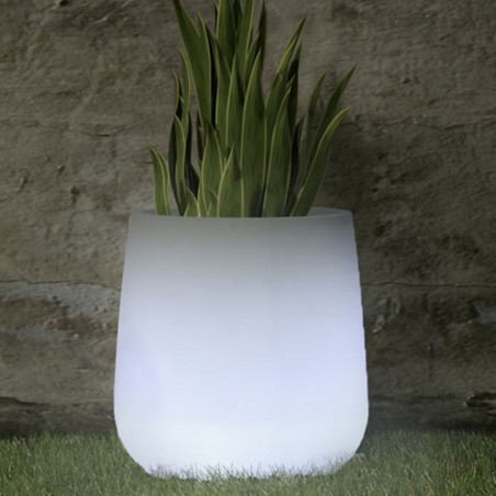 Vaso luminoso moderno di design Ø53 H55 in polimero resistente con LED multicolor con batteria per interno ed esterno - Made in Italy - Monacis