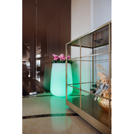 Vaso luminoso alto moderno di design Ø43 H75 in polimero resistente con LED verde per interno ed esterno - Made in Italy - Monacis