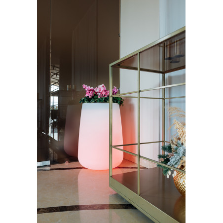 Vaso luminoso alto moderno di design Ø43 H75 in polimero resistente con LED rosso per interno ed esterno - Made in Italy - Monacis