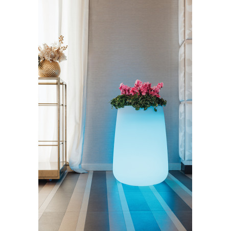 Vaso luminoso alto moderno di design Ø43 H75 in polimero resistente con LED blu per interno ed esterno - Made in Italy - Monacis