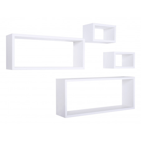 Set 4 Mensole da Muro, Pensile Bagno, Mensola Parete, Scaffale Parete, Bianco, 75x30 p15,5 cm, 60x25 p15,5 cm e 2 da 25x15 p15,5 cm - Merlino