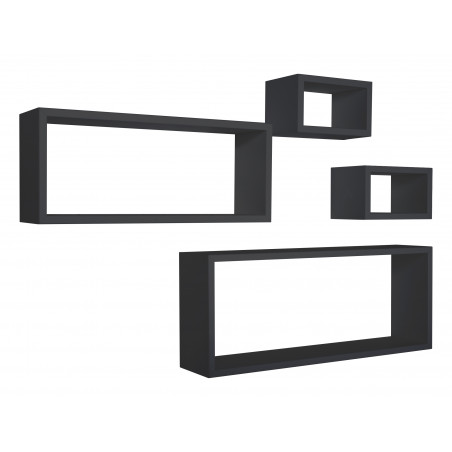 Set 4 Mensole da Muro, Pensile Bagno, Mensola Parete, Scaffale Parete, Nero, 75x30 p15,5 cm, 60x25 p15,5 cm e 2 da 25x15 p15,5 cm - Merlino