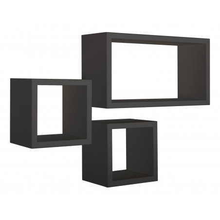 Set di 3 Mensole da Muro, Cubi Arredo, Mensole Cubo, Parete, Portaoggetti, Nero, 44x24 e 2 da 20x20 cm - Tribù