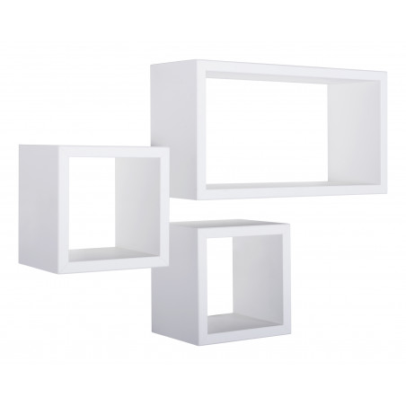 Set di 3 Mensole da Muro, Cubi Arredo, Mensole Cubo, Parete, Portaoggetti, Bianco, 44x24 e 2 da 20x20 cm - Tribù