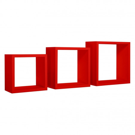 Set di 3 Mensole da Muro, Cubi Arredo, Mensole Cubo, Cubi da Parete, Rosso, 35x35, 30x30 e 25x25 p15,5 cm - Incubo