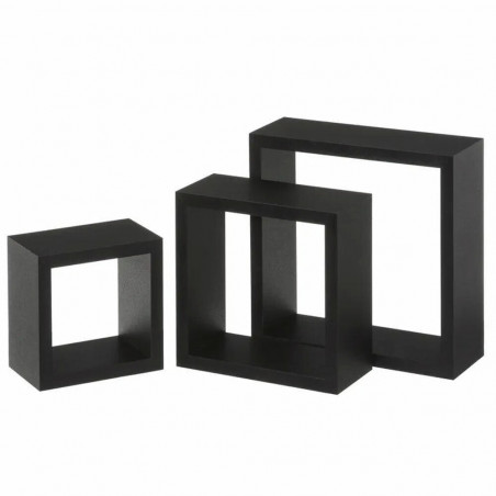 Set di 3 Mensole da Muro, Cubi Arredo, Mensole Cubo, Cubi da Parete, Nero, 35x35, 30x30 e 25x25 p15,5 cm - Incubo