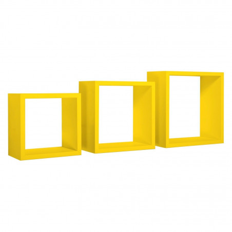 Set di 3 Mensole da Muro, Cubi Arredo, Mensole Cubo, Cubi da Parete, Giallo Canarino, 35x35, 30x30 e 25x25 p15,5 cm - Incubo