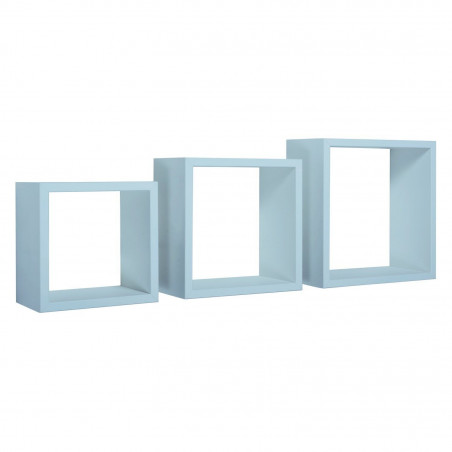 Set di 3 Mensole da Muro, Cubi Arredo, Mensole Cubo, Cubi da Parete, Blu Baltico, 35x35, 30x30 e 25x25 p15,5 cm - Incubo