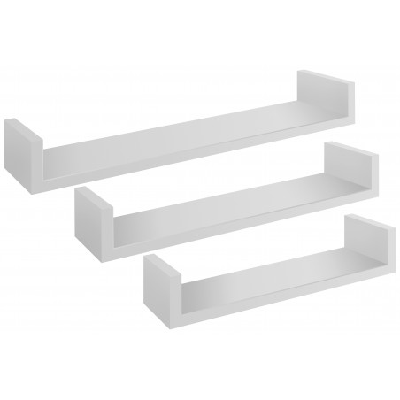 Set di 3 Mensole da Muro, Mensole Muro Design, Mensola da Parete, Bianco, 60x8 p15,5 cm, 50x8 p15,5 cm e 40x8 p15,5 cm - Calamita