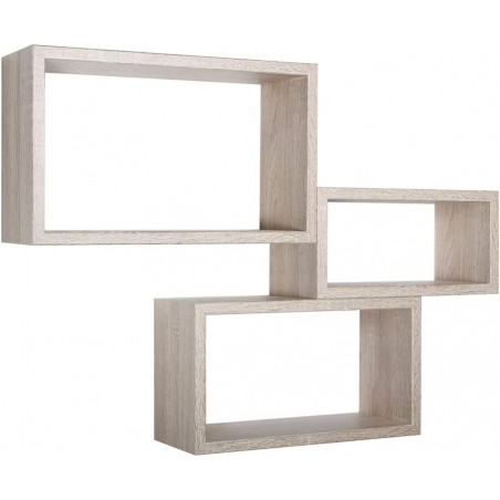 Set di 3 Mensole da Muro, Libreria Sospesa, Libreria Parete, Scaffale Parete, Rovere Sagerau, 45x27 p15,5 cm, 40x22 p15,5 cm e 35x17 p15,5 cm - Trittico