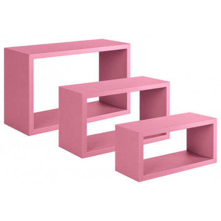 Set di 3 Mensole da Muro, Libreria Sospesa, Libreria Parete, Scaffale Parete, Rosa Blush, 45x27 p15,5 cm, 40x22 p15,5 cm e 35x17 p15,5 cm - Trittico