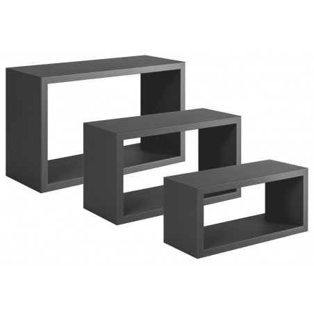 Set di 3 Mensole da Muro, Libreria Sospesa, Libreria Parete, Scaffale Parete, Nero, 45x27 p15,5 cm, 40x22 p15,5 cm e 35x17 p15,5 cm - Trittico