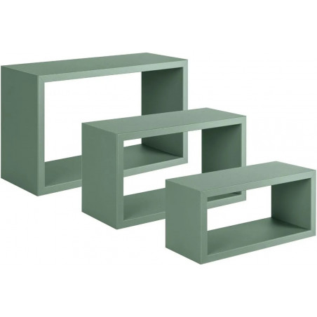 Set di 3 Mensole da Muro, Libreria Sospesa, Libreria Parete, Scaffale Parete, Verde Acqua Marina, 45x27 p15,5 cm, 40x22 p15,5 cm e 35x17 p15,5 cm - Trittico
