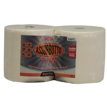 Carta Asciugamani Assorbotto Profy 2 Rotoli – 800 Strappi, 2 Veli, Extra Resistente per Uso Intensivo - Brixo