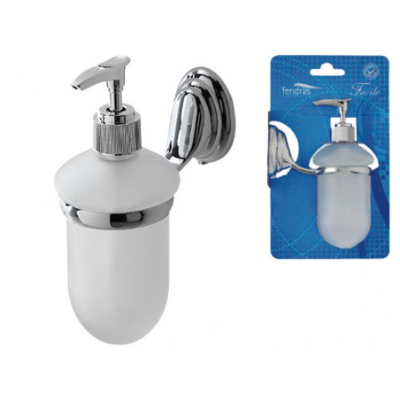 Portadispenser sapone liquido Facile in acciaio cromato e vetro satinato – Fissaggio a viti – Igiene e stile