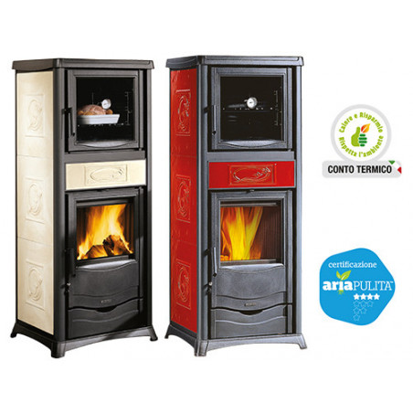 Stufa a legna Rossella Plus Forno EVO Liberty Bordeaux – 9,1 kW – La Nordica – Eleganza e funzionalità per ambienti ampi