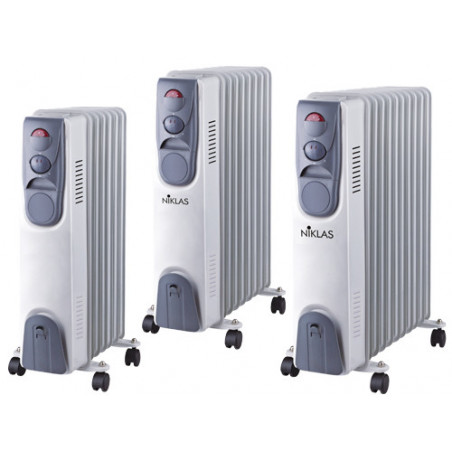 Radiatore a olio 9 elementi 2000 W – Niklas con termostato, ruote e 3 livelli – da interno