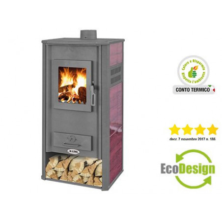 Termostufa a legna Kaos Idro Bordeaux – 21,4 kW – K-Line – Riscaldamento e acqua sanitaria per ambienti fino a 278 m³