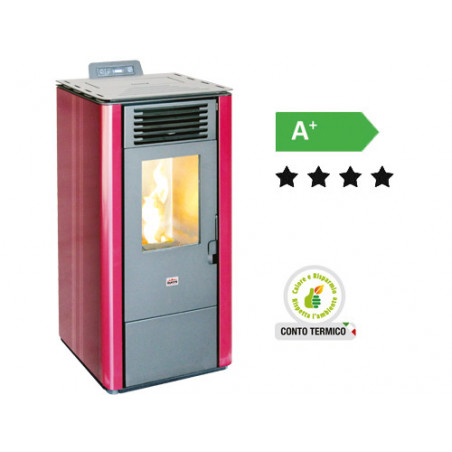Stufa a pellet Queen 12 Canalizzata Bordeaux – 9,05 kW – AMG – Riscaldamento canalizzato per ambienti fino a 230 m³