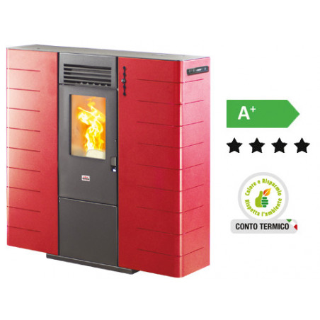Stufa a pellet Queen Slim 10 Canalizzata Bordeaux – 9,01 kW – AMG – Riscaldamento canalizzato per ambienti fino a 225 m³