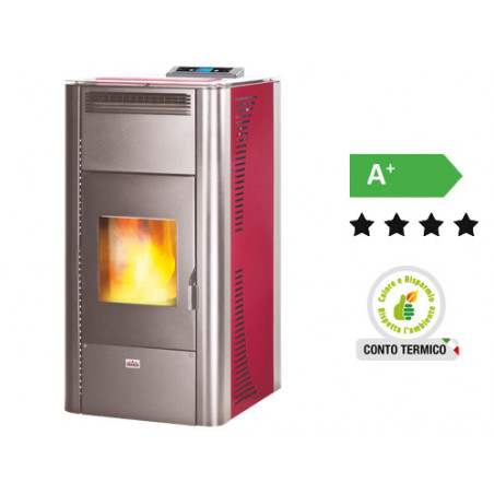 Termostufa a pellet Queen Idro 24 Bordeaux – 21,96 kW – AMG – Riscaldamento per ambienti fino a 510 m³