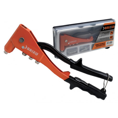 Rivettatrice Brixo pressofusa – 4 ugelli Ø2,4–4,8 mm – Inclusi 40 rivetti – Manici ergonomici