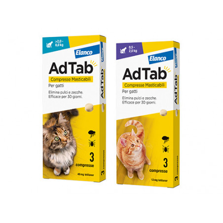 Compresse masticabili AdTab per gatti 0,5–2 kg – 3 pz – Protezione mensile antiparassitaria