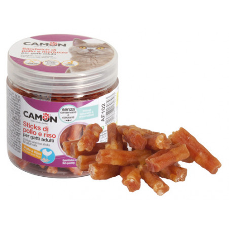 Snack per gatti Camon Stick Pollo e Riso 60g – Con taurina, senza glutine, 6 pezzi