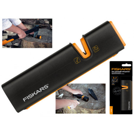 Affilalama Xsharp 2-in-1 per asce e coltelli con mola in ceramica e base antiscivolo – Fiskars