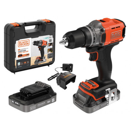 Trapano avvitatore 18V 2.0Ah – 2 batterie – valigetta – Black+Decker BCD382D2XK