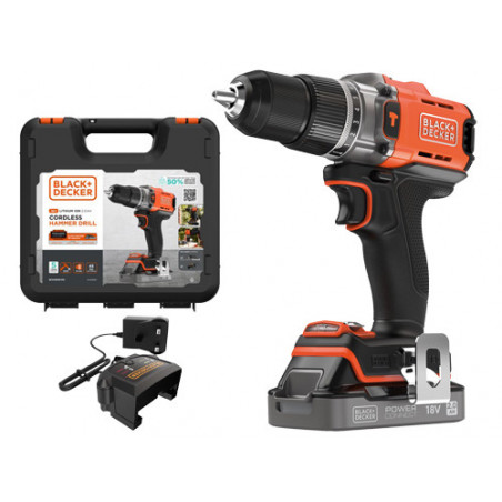 Trapano avvitatore a percussione 18V 2.0Ah – valigetta inclusa – Black+Decker BCD383D1XK